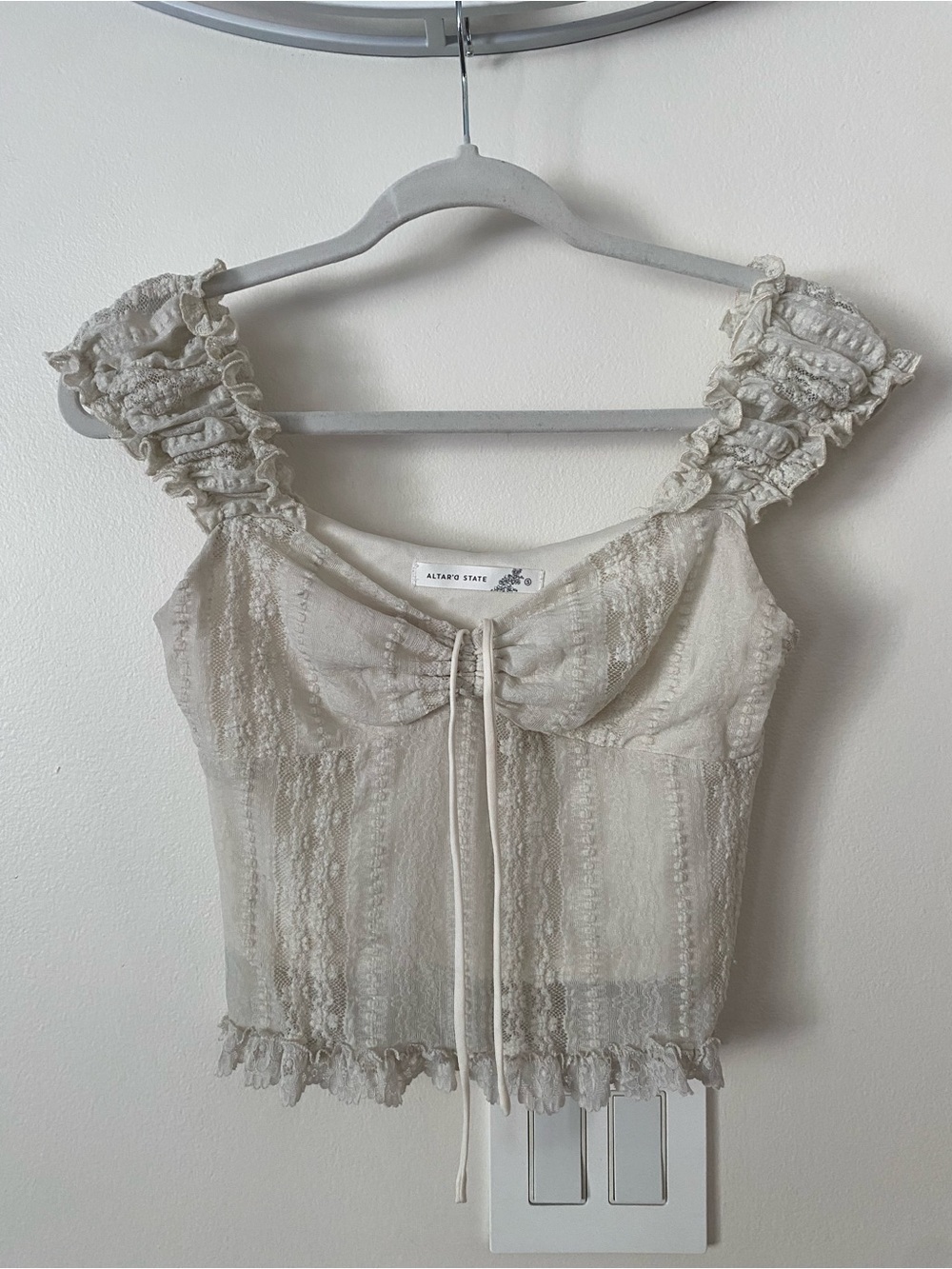 Altar'd State Cream Ruffled Tie-Front Crop Camisole